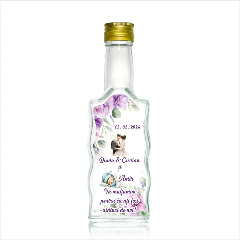 Sticla decorata nunta, 200 ml, model stof 2 005